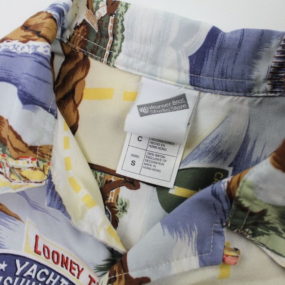 Vintage 1999 Warner Bros Tazmanian Devil Hawaiian Button Front Crew Shirt sz S - Picture 3 of 5